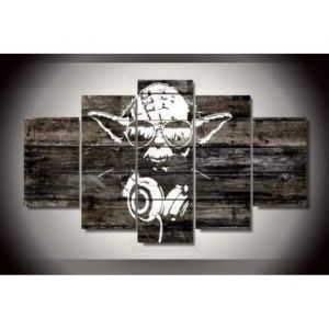 Tableau D&eacute;coration Star Wars Dj Yoda - 150x80 cm - Multicolore - Gris - Chambre - D&eacute;coration Murale