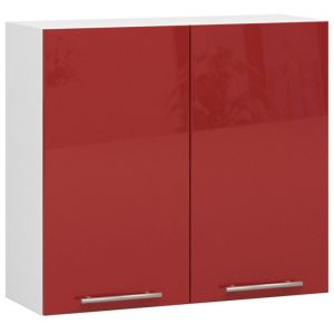 Meuble de cuisine haut AKORD W80 OLIWIA modulable Blanc 80 cm 2 portes façade Rouge Brillante 2 étagères 80x30x72 cm