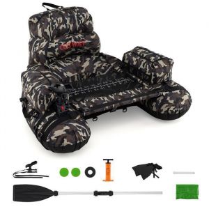 Bateau Pneumatique COSTWAY-Accessoire Complet-Pompe ManuellePagaiePalmesR&egrave;gle &Agrave; Poissons-Support Canne-150KG-Camouflage
