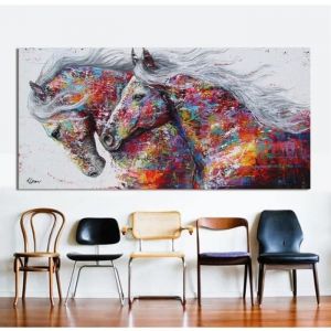 Tableau Decoration Murale Animal Art Deux Chevaux de Course Toile Peinture Murale Salon Abstrait Moderne Posters 40X80CM NO Frame