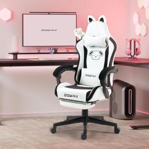 Chaise de jeu - Dowinx - Édition Chien Blanc - Cuir PU - Repose-pieds - Ergonomique