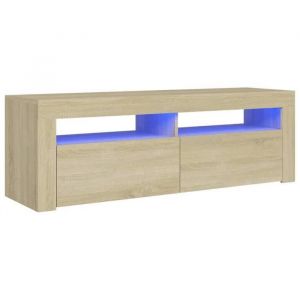 Console TV VENT-FLASH - Banc TV Meuble TV - avec lumières LED chêne sonoma 120x35x40 cm - Meuble de Salon（52045）ZLH