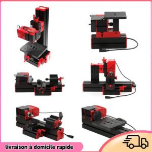 Dilwe fraiseuse Mini bricolage 6 en 1 transformateur motoris&eacute; multifonctionnel Machine outillage machines Prise UE noire