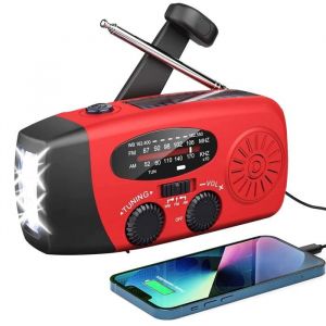Radio Survie-Radio Dynamo-Manivelle et Solaire2000mAavec Lampe de Poche LEDAlarme SOSMétéo AM/FM/WB-pour Le Chargement