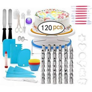 Plateau Tournant de Gâteau Kit de Pâtisserie Inclure Gâteaux Tournant Spatule à Glaçage pour Cuisine Décoration de Gâteaux (120Pcs)