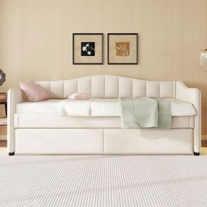 Canapé-lit Lit simple 90x200 cm lit de jour avec lit escamotable charmant design léger lin beige