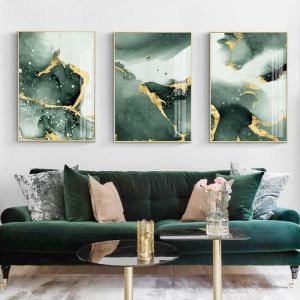 Abstrait vert foncé doré Murale Toile tableau peinture aquarelle encre affiche Tableaux pour salon Decoration 40x60cm sans cadre