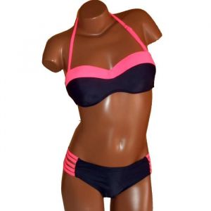 Maillot de Bain Femme 2 Pi&egrave;ces Bikini Bandeau Armature et Push-Up Marine Rose