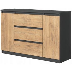 BEA BUFFET 120 CM GRIS ANTHRACITE ET BOIS SCIE AVEC 3 TIROIRS