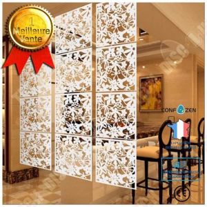 Paravent - CONFO® - Motif floral - 4 panneaux - 40 x 40 cm - Blanc - Plastique léger