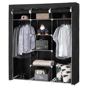 Armoire de Rangement NOIRE Penderie Dressing Amovible Non-Tissée 150×45×175cm