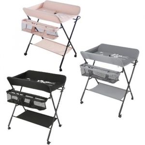 Table à langer pliable pour bébé 0-24 mois - Rose clair - 4 roues silencieuses avec freins