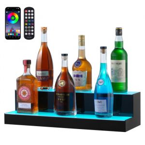 Présentoir à Bouteilles Lumineux Éclairé par LED-VEVOR-Étagère à Vins 2 Niveaux 60 cm-Présentoir à Boisson Commercial