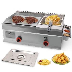 2-en-1 Friteuse À Gaz 11L & Plancha Gaz 35x40cm  Contrôle De Température Autonome Puissance De Feu Réglable Acier Inoxydable