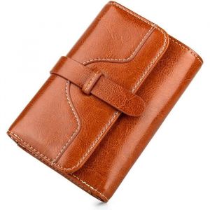 Portefeuille Femme Cuir Veritable Porte-Cartes Grande Capacite Porte Portefeuille Femmes RFID Blocage Porte Chequier Femme Marron