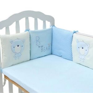 Tour de lit b&eacute;b&eacute; Qianle - 6 pi&egrave;ces 30x30cm - coton m&eacute;lang&eacute; - beige et bleu Bleu TOUR DE LIT BEBE