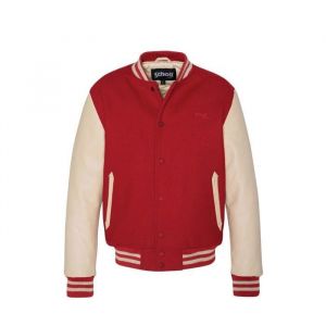Blouson Teddy homme Schott Ref 58399 Rouge/Beige