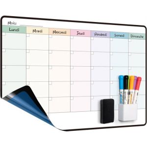Calendrier adh&eacute;sif tableau blanc 42x28 cm - Planning mural effa&ccedil;able - Mensuel/semainier - Organiseur repas familial - Fran&ccedil;ais