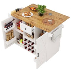 Desserte Cuisine &agrave; Roulettes&Icirc;lot Central MobileBuffet Cuisine avec Plateau de Table PliableEspace de Rangement Multifonctionnel