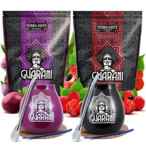 Yerba Mate 1kg Kit Mate The Guarani Guarana Maracuya Non Fum&eacute; 2 x 500g Rose Calebasse Mate 350 ml Bombilla