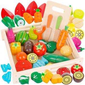 Ensemble XXL en Bois Fruits & Légumes à Découper – Jeu Magnétique Éducatif pour Enfants avec Accessoires et Caisse (KP8230)