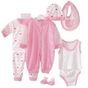 Unisexe Bébé 8 Pièces Layette Coffret Nouveau-né Bodys Pantalon Bébé Grenouillère Vêtements Ensemble Garçon Fille Rose 0-3 mois