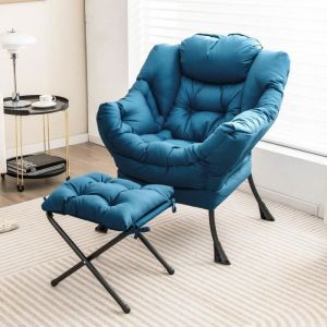 GIANTEX Fauteuil Relax avec Repose-Pied PliableOreillerPoche LatéraleFauteuil Rembourré Moderne de Salon/BureauCharge