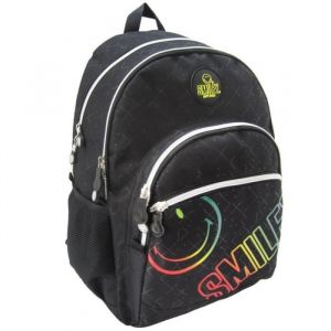 Sac à dos - SMILEY - Babylone - 43 CM - 2 Compartiments - Idéal Collège - Noir