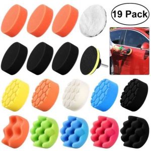 Lustreuse 19Pcs 3Pouces Éponge Polissage Tampons Ensemble De Kit Avec M10 Adaptateur De Forage Pour Polisseuse De Voiture