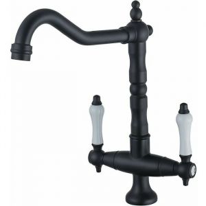 Robinet de cuisine noir r&eacute;tro robinet de cuisine mitigeur &agrave; deux poign&eacute;es robinet d&eacute;vier pivotant &agrave; 360&deg; mitigeur