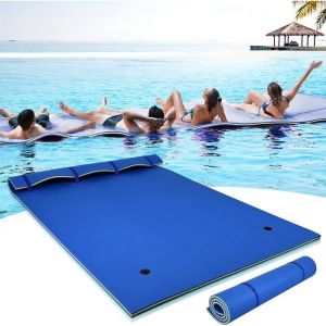 RELAX4LIFE Tapis Flottant Piscine 270x180CM en Mousse XPE pour Plage/Lac Hamac Flottant avec Oreiller Roul&eacute; pour Bronzage Bleu
