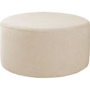 Housse de repose-pieds extensible pour pouf rond - HOMYL - Beige - Polyester