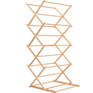 Séchoir À Linge Pliable En Naturel Bois-Intérieur Étendoir À Linge BoisPortatif Et Réglable-Etendoir En Bois Pliant Avec 2 Hauteu