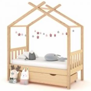 7745HOME Lit cabane enfant NEUF - Lit simple Structure de lit denfant 1 personne avec tiroir Bois de pin massif 70x140 cm140 x 70