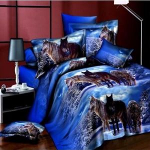 Ciel et Loup Motif Parure de Couette Parure de Lit  Housse de Couette 200*230cm+Drap de Lit 230*230cm+2 Taie dOreiller 48*74cm