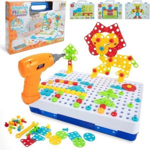 237 Pi&egrave;ces Mosaique Enfant Puzzle 3D Jeu Construction Jouet Montessori Perceuse &Eacute;lectronique Cr&eacute;atif Jouet Jeux &Eacute;ducatifs enfant.
