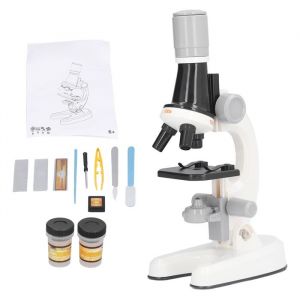 SALUTUYA microscope à LED pour enfants Kit de microscope pour enfants LED 1200x microscope avec spécimen jeux activite Blanc