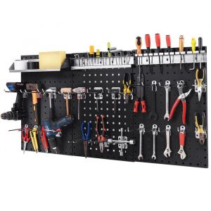 3 Panneaux Perforé Mural 120 x 60 x 2 cm COSTWAY-Rangement dOutils en Métal-28 Accessoires de Suspension-CrochetsEtagères-Noir