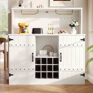 Buffet bas 120x40x120 cm avec &eacute;tag&egrave;re &agrave; verres &agrave; vin Buffet de cuisine avec espace de rangement multicouche Buffet salon en blanc