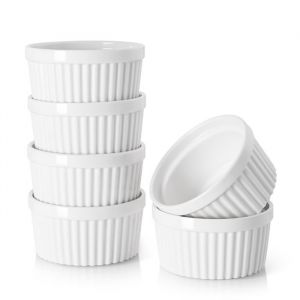 DOWAN Ramequin Lot 6 X 120 ml Ramequins et Moules à Soufflés en Porcelaine Ramequin Creme Brulee pour Muffin & Gâteau Ø9cm-Blanc