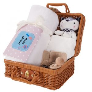 Cadeaux de Naissance pour garçons et Filles-Coffret Cadeau bébé personnalisé 7 pièces pour CouvertureChaussettes et hochet en Bois