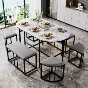 Nouvel épaississement design moderne salle à manger (ensemble avec table à manger 4 petits tabourets et 2 grands tabourets)