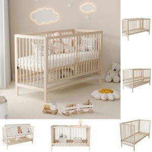 Lit b&eacute;b&eacute; en bois lit b&eacute;b&eacute; multifonctionnel r&eacute;glable en hauteur sans matelas en &eacute;pic&eacute;a couleur naturelle 140 x 60 x 90 cm