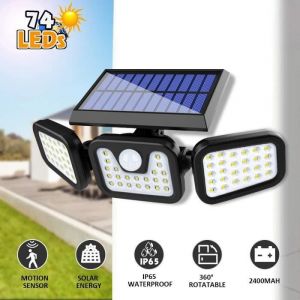 eTakin® 74 LED APPLIQUE EXTÉRIEURE - Lampe Solaire De Sécurité à Détecteur De Mouvement pour jardin porte dentrée garage cour