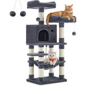 Arbre À Chat Hauteur 112 Cm Tour De Jeux Pour Chat Avec 11 Poteaux À Griffer 2 Plateformes 1 Niche 1 Hamac 2 Pompons En T
