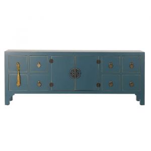 Meuble TV en bois avec 2 portes et 8 tiroirs - Largeur 130 x Hauteur 51 x Profondeur 24cm