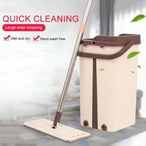 Balai à tête pivotante 360° + Seau à double compartiment + 2 remplacement de tissu tete