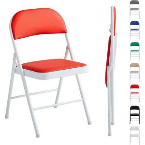 mcc direct Lot de 1 chaise pliante en cuir synth&eacute;tique avec cadre en m&eacute;tal et si&egrave;ge rembourr&eacute; (rouge)
