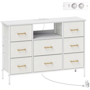 Commode Blanc Cr&egrave;me 110x30x76cm 8 Tiroirs En Tissu Multiprise Structure Acier Rangement Id&eacute;al Pour Entr&eacute;e/Chambre/Salon/Bureau