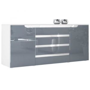 Buffet enfilade blanc et gris 166 cm 4 tiroirs - Bois - Panneaux de particules - Contemporain - Design - Laqué